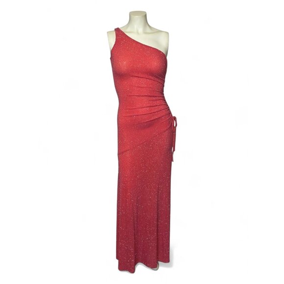 Vintage 90s City Triangles One-Shoulder Rouched Glitter Maxi Slip Dress Size L - Picture 1 of 5